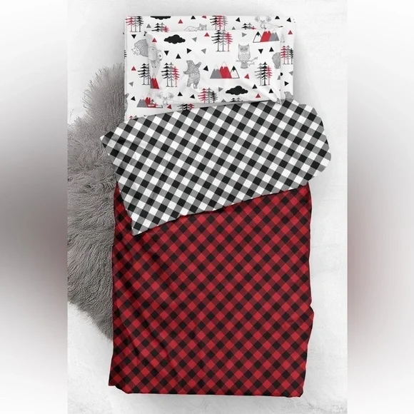 Bacati Lumberjack Red and Black Buffalo Plaid Toddler Bedding Set EUC - Picture 2 of 4